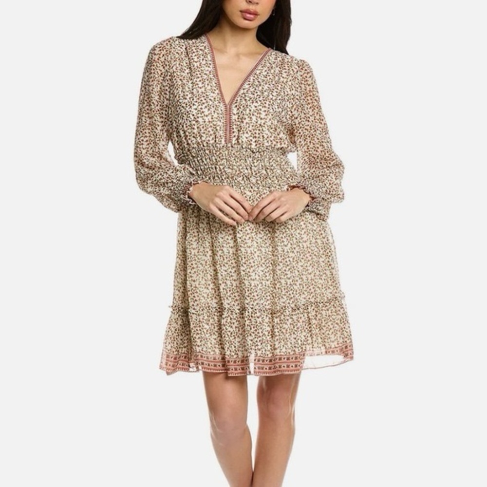 Max Studio Leaf Print Top in Cream and Red